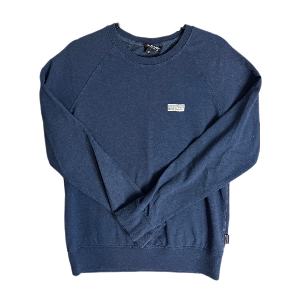 Patagonia Women’s Sz S Ahnya Crew Sweatshirt Top Blue P-6 Logo 100% Cotton